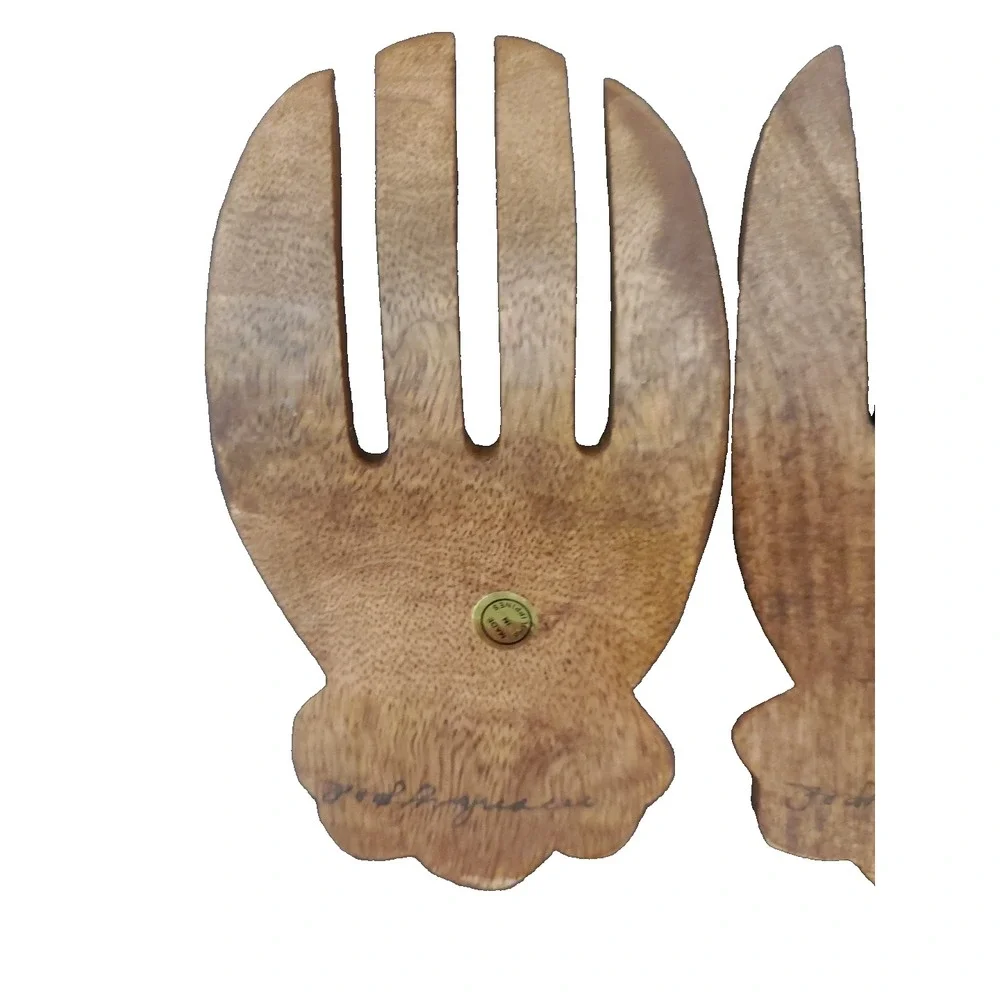 Vintage Handmade Wooden Salad Serving Forks 7